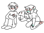  2016 adorabloodthirsty alyykeavvylo arms_crossed blush casual fullres grayscale highlight_color karkat_vantas kneeling lineart scalemates shipping sitting terezi_pyrope 