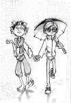  dave_strider eridan_ampora grayscale holding_hands myra rain redrom shipping smiling_eridan umbrella wavemakers 