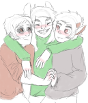  2016 alyykeavvylo animal_ears arm_around_shoulder blush body_modification casual dave_strider dogtier fullres holding_hands jade_harley karkat_vantas kats_and_dogs knights_of_the_hound_table shipping spacetime 