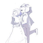  2025 alpha_dave alpha_rose alphacest arm_around_shoulder dancing fullres grayscale holding_hands incest monochrome redrom shipping sketch subwaylurker 