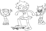  2012 animated crossdressing dancing fullres gamzee_makara grayscale impliedlizard jaggy_lines karkat_vantas lineart monochrome rubber_horn skateboard sollux_captor starter_outfit this_is_stupid 