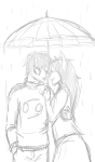  grayscale jade_harley karkat_vantas kats_and_dogs kiss rain redrom reverse-mermaid shipping sketch umbrella 