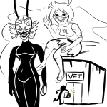  2017 ancestors aranea_serket blush body_modification dancestors grayscale her_imperious_condescension nepeta_leijon starter_outfit steelcorridor 