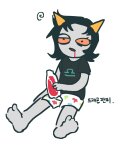  2025 barefoot beverage fullres language:korean no_glasses scalemate_boxers seeing_terezi sitting solo starter_outfit terezi_pyrope text tiniming66 translation_request 