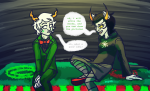  2014 callie_ohpeee calliope dogtier fake_horns fullres godtier jade's_trollsona jade_harley lemurly sarswapagus sitting space_aspect text witch word_balloon 