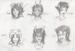  2012 apricots-from-nara aradia_megido cat_hat feferi_peixes fullres girls grayscale headshot kanaya_maryam nepeta_leijon pencil sketch starter_outfit terezi_pyrope text vriska_serket wonk 