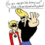  2011 arm_around_shoulder bromance crossover dave_strider fullres johnny_bravo red_baseball_tee scruffypalmtrees text word_balloon 