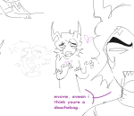  2024 cronus_ampora dancestors dream_ghost fullres grayscale headshot heart jaggy_lines kiss lineart melerbytes monochrome mount_othrys multiple_personas scars selfcest shipping sketch starter_outfit text 