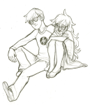  3_in_the_morning_dress dave_strider grayscale jade_harley lineart reallythinkaboutit red_baseball_tee redrom shipping spacetime 
