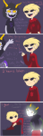  2012 comic dave_strider fullres gamzee_makara godtier kanaya_maryam knight rainbow_drinker scars starter_outfit text time_aspect zamii070 