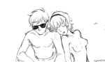  2025 dave_strider fullres grayscale head_on_shoulder incest incestigator monochrome no_shirt nudity redrom rose_lalonde shipping sketch 
