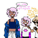  2023 dirk_strider homestuck^2 meat_timeline multiple_personas roxy_lalonde starter_outfit text the-suckiest-sburb-of-all transtuck word_balloon 