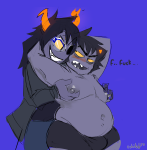  2023 blush cchilab chubstuck eyepatch fullres karkat_vantas no_shirt nsfw_source redrom reverse_hug shipping sketch starter_outfit text vriska_serket vriskat 
