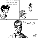 2025 comic crossover fullres grayscale jaggy_lines k0balt karkat_vantas monochrome postal starter_outfit text