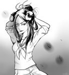  2014 damara_megido dancestors fullres grayscale q-dormir sailor_fuku school_uniform solo 