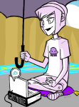  book computer femslasher grimoire land_of_light_and_rain panel_redraw rose_lalonde solo starter_outfit umbrella 