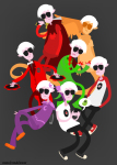  blood dave_strider davesprite dreamself felt_duds godtier jaffajam knight multiple_personas red_baseball_tee red_plush_puppet_tux royal_deringer sprite starter_outfit timetables word_balloon 