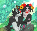  2015 aradia_megido blush dongoverload fanfic_art flowers fullres legal_ramifications lying redrom shipping sitting starter_outfit terezi_pyrope trees 