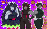 2025 candy candy_timeline cherubim_mourning_gown dogtier eyepatch facial_hair fashionista_rebel_uniform fullres homestuck:_beyond_canon jade_harley kanaya_maryam karkat_vantas meat meat_timeline punished_outfit scars skyzahhak spiral_sucker