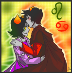  2014 blood_aspect blush dreamself fullres godtier jaggy_lines karkat_vantas katnep kiss knight lunaticjin nepeta_leijon no_hat redrom shipping zodiac_symbol 