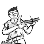  2017 crossover fallout fullres grayscale jaggy_lines john_egbert low_angle monochrome steelcorridor weapon 