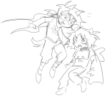  2026 blackoutbruh blood_aspect dogtail dogtier fullres godtier grayscale jade_harley karkat_vantas kats_and_dogs knight midair monochrome redrom rule63 shipping sketch space_aspect witch 