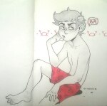  2016 barefoot domingo freckles fullres highlight_color karkat_vantas no_shirt sitting solo undergarments word_balloon zodiac_symbol 