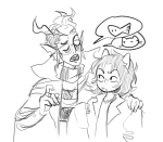  2023 blackrom blush catfish eridan_ampora fullres grayscale lineart mikkythehamster monochrome nepeta_leijon no_hat shipping size_difference sketch starter_outfit sweat word_balloon 