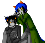 2011 alternate_hair blush cat_hat fullres karkat_vantas katnep kneeling nepeta_leijon pride shipping sitting starter_outfit styling_hair transparent 