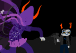  2012 animated asymmetricjester bard black_rifle blood codtier fullres gamzee_makara godtier image_manipulation jaggy_lines rage_aspect starter_outfit vriska_serket 