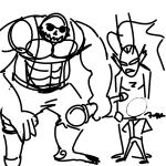 2017 ancestors artificial_limb doc_scratch fullres golden_cuestaff grayscale her_imperious_condescension imperial_trident jaggy_lines lord_english monochrome no_shirt sketch steelcorridor