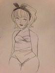  lineart rose_lalonde savanna sepia solo swimsuit 