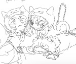  2026 art_dump back_angle blush cat_hat cathchicken fullres grayscale lying monochrome nepeta_leijon no_hat on_stomach sketch solo starter_outfit wip 