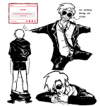  2026 alpha_dave blood blush drug_use formal fullres grayscale monochrome myriadserased solo sweat text undergarments 