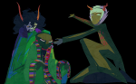  2026 andrew_hussie blood cairo_overcoat caliborn calmasis facepaint fake_horns fullres gamzee_makara homestuck:_beyond_canon inauguraldeath low_angle parody scars sitting sober_gamzee sweat text 