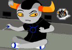 2016 animated au bloodswap fashion fullres gamzee_makara image_manipulation jaggy_lines saeronovace scribble_mode sitting solo tavros_nitram word_balloon