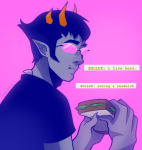 2023 back_angle candy_timeline facial_hair food fullres headshot homestuck:_beyond_canon rose_tinted_glasses sollux_captor solo tealkittenpaws text