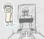  2025 arms_crossed art_dump body_modification censor dirk_strider fullres grayscale highlight_color lineart monochrome monster4lyfe nudity rule63 solo towel 