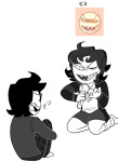  2018 back_angle bana flashlight fullres grayscale hiveswap image_manipulation joey_claire jude_harley kneeling monochrome sitting starter_outfit wonk 