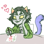  2015 freckles fullres heart illustrating karkat_vantas katnep nepeta_leijon no_hat noodlenumber redrom shipping sitting solo starter_outfit 