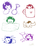  2013 aradia_megido crying diabetes equius_zahhak eridan_ampora fullres gamzee_makara grubs kanaya_maryam lineart monochrome no_glasses q-dormir rubber_horn sleeping tavros_nitram text 
