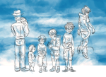   babies carrying dad godtier heir john_egbert monochrome multiple_personas skaiasthelimit starter_outfit 