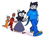  2023 beta_kids breath_aspect dave_strider dogtier fiendy freckles fullres godtier heir holding_hands jade_harley john_egbert knight light_aspect rose_lalonde seer space_aspect time_aspect witch 
