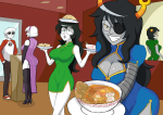  2015 artificial_limb back_angle dave_strider eyepatch fashion food fullres jade_harley nepeta_leijon no_hat nsfw_source planetofjunk red_baseball_tee rose_lalonde vriska_serket 