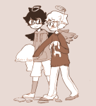  crossover dave_strider grayscale haibane_renmei holding_hands john_egbert no_glasses nymphicus 