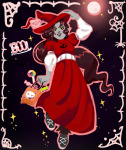  2023 candy celestiallunarsky fanfic_art fashion fullres halloweenstuck hat midair moon night solo sovara_amalie stars text vast_error web 