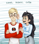  arms_crossed dave_strider glassesswap jade_harley no_glasses red_baseball_tee request starter_outfit tavbro 