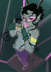  2025 admiralexclipse blush body_modification dancestors fullres heart high_angle homestuck:_beyond_canon meat_timeline meenah_peixes no_shirt nudity solo sweat 