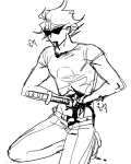 2021 blood dirk_strider grayscale impalement kneeling language:korean nihlllsm self_harm sketch solo starter_outfit text unbreakable_katana