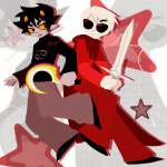  2025 back_to_back caledfwlch dave_strider fullres godtier homes_smell_ya_later karkat_vantas knight midair red_knight_district redrom shipping sickle stars starter_outfit time_aspect weapon zuki.awu 